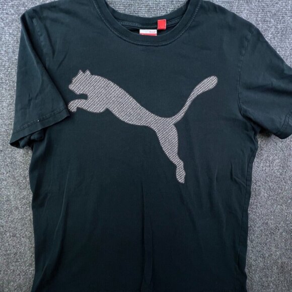 Puma Short Sleeve T-Shirt Mens Medium Black Logo Crew Neck Adult Cotton - Picture 1 of 13